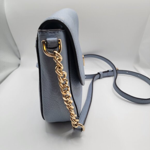 Michael Kors Pebbled Leather Half Dome Crossbody Bag Blue Gold Chain Strap - Picture 5 of 13